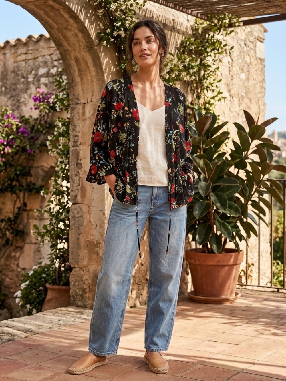 Express Floral Kimono Sleeve Tie Front Blouse Size XL